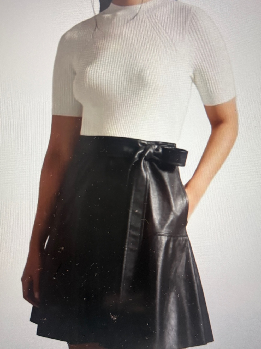 Ted Baker London Black Faux Leather A-Line Tie-Waist Mini Dress